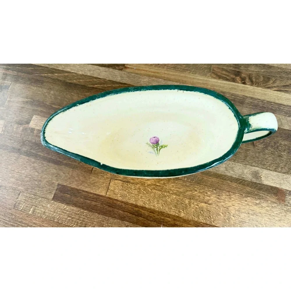 Vintage Scottish Thistle Ceramic Gravy Boat Cream Purple Floral Sauce Pitcher